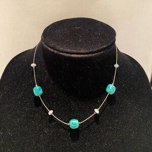 Sterling Silver Wire & Turquoise Necklace
